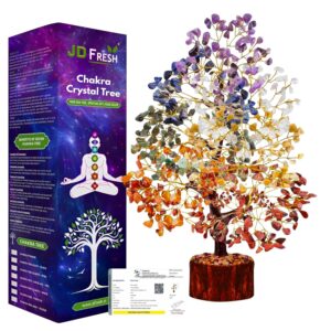 JD FRESH 300 Beads, 7 Chakra Crystal Tree, Showpiece Good Luck and Positive Energy, Showpiece for Living Room, Natural Healing Gemstones Money/Lucky Tree for Good Luck, Multicolor